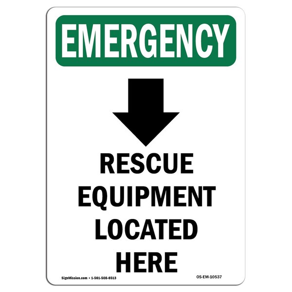 OSHA Emergency Sign, 5" H, Rescue Equipment Located Here, Portrait, EM-D-35-V-10537-10PK